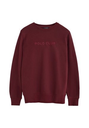 Sudadera de manga larga color marrón rojizo con cuello redondo, puños y bajo acanalados, con ""POLO CLUB"" bordado en el pecho.