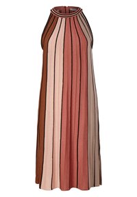 Robe à col halter avec des rayures verticales dans des tons naturels de marron, rose et rose pâle. Fabriquée en tissu doux avec une silhouette fluide.