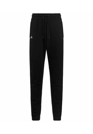 Pantaloni sportivi neri realizzati in morbido materiale, con vita elastica e cordoncino, gambe affusolate e un piccolo logo sull'anca sinistra.