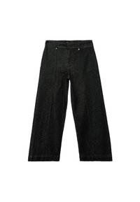Zwarte denim broek met wijde pijpen en een rechte snit, voorzien van voornaadseams en een knoopsluiting in de taille. Duurzame stofstructuur.