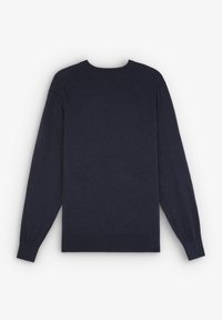 Navy Pullover mit langen Ärmeln, rundem Ausschnitt, gerippten Bündchen und Saum, aus weichem, strukturiertem Gewebe, in einer einfarbigen Ausführung ohne Muster.