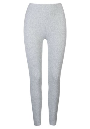 Grijze leggings van zacht, rekbaar materiaal. Kenmerken zijn een hoge taille en een slim fit ontwerp, met een gladde textuur en geen zichtbare naden.