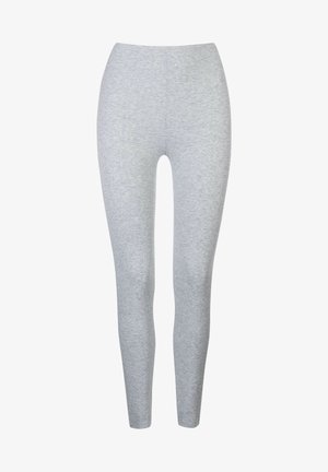 Harmaat legginsit pehmeästä, joustavasta kankaasta. Ominaisuudet: korkea vyötärö ja tiukka muotoilu, jonka pinnassa on sileä tekstuuri eikä näkyviä saumoja.