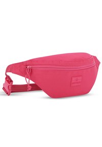 Růžová ledvinka vyrobená z odolného materiálu, s kapsou na zip a nastavitelným popruhem. Hladký povrch s minimálním brandingem.