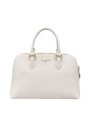 Borsa a mano in pelle color crema con doppio manico, ferrature dorate e piccolo logo "GAELLE" al centro davanti.