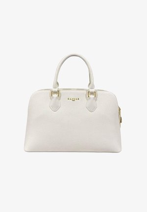 Borsa a mano in pelle color crema con doppio manico, ferrature dorate e piccolo logo "GAELLE" al centro davanti.
