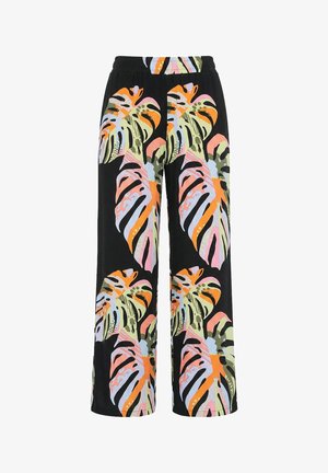 Angel of Style, JERSEY TROUSERS, WIDE, STRAIGHT LEG, LEAF PRINT - Bukser - black