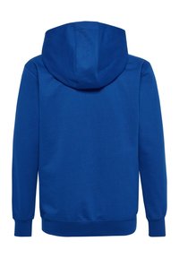Blaue Kapuzenjacke mit Kordelzug, gerippten Bündchen und Saum, aus einem strukturierten Stoff in einfarbig und ohne sichtbare Markenkennzeichnung.