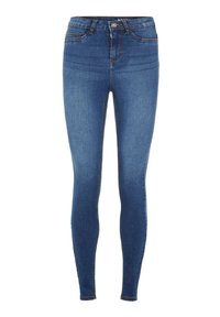 Úzké džíny ze středně modrého denimu s klasickým designem pěti kapes, jemným patinováním a zapínáním na zip. Hladká struktura a střih.