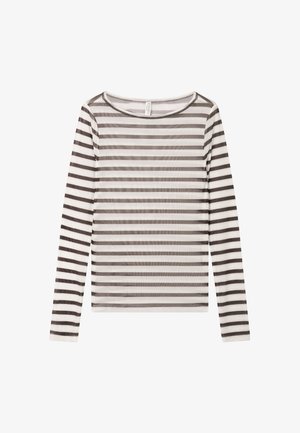 Langarmshirt gemaakt van lichtgewicht, doorschijnende stof met horizontale zwart-witte strepen en een ronde halslijn.