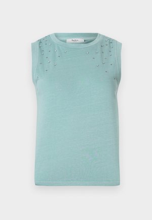 Light blue sleeveless top featuring decorative silver studs near the neckline, presented against a plain white background.