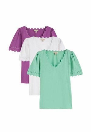 Love & Roses, REGULAR FIT - SCALLOP V-NECK T-SHIRTS 3 PACK  . - Tricou cu imprimeu - x purple aqua and ivory