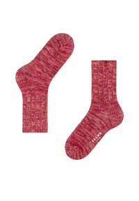 Calze rosse con un design a maglia testurizzato e una finitura leggermente melange. Lunghezza alla caviglia con aree del dito e del tallone rinforzate.