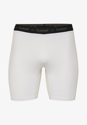 Vita sportshorts med svart elastisk midja som har "hummel"-logga. Tillverkade av ett mjukt tyg med en åtsittande design.