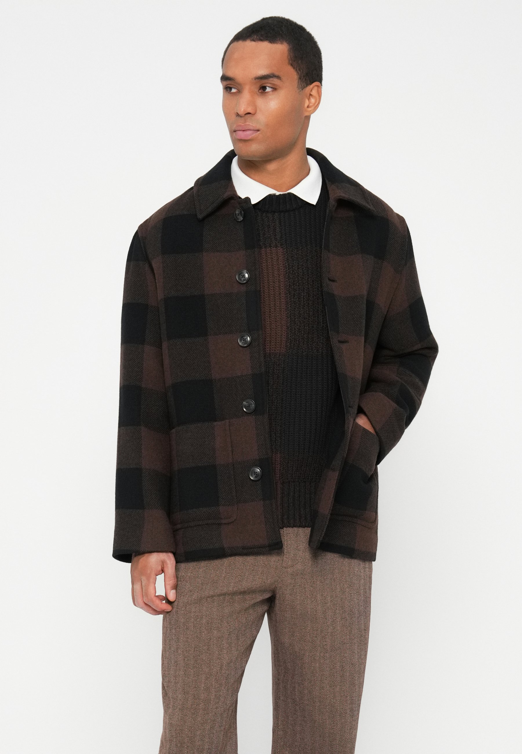 Tommy Hilfiger WOOL CHECK CHORE - Winter jacket - black/pure brown