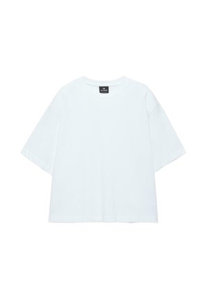 PULL&BEAR CROPPED SHORT SLEEVE - Jednoduché tričko - white