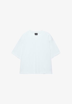 PULL&BEAR CROPPED SHORT SLEEVE - Jednoduché tričko - white
