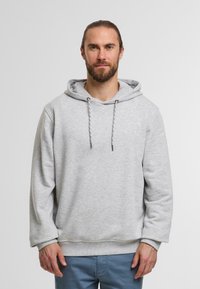 Hellgrauer Hoodie aus Baumwollmischung, mit Kapuze und Kordelzug, langen Ärmeln sowie ribbed Bündchen und Saum. Sanfte Textur, lässiges Design.