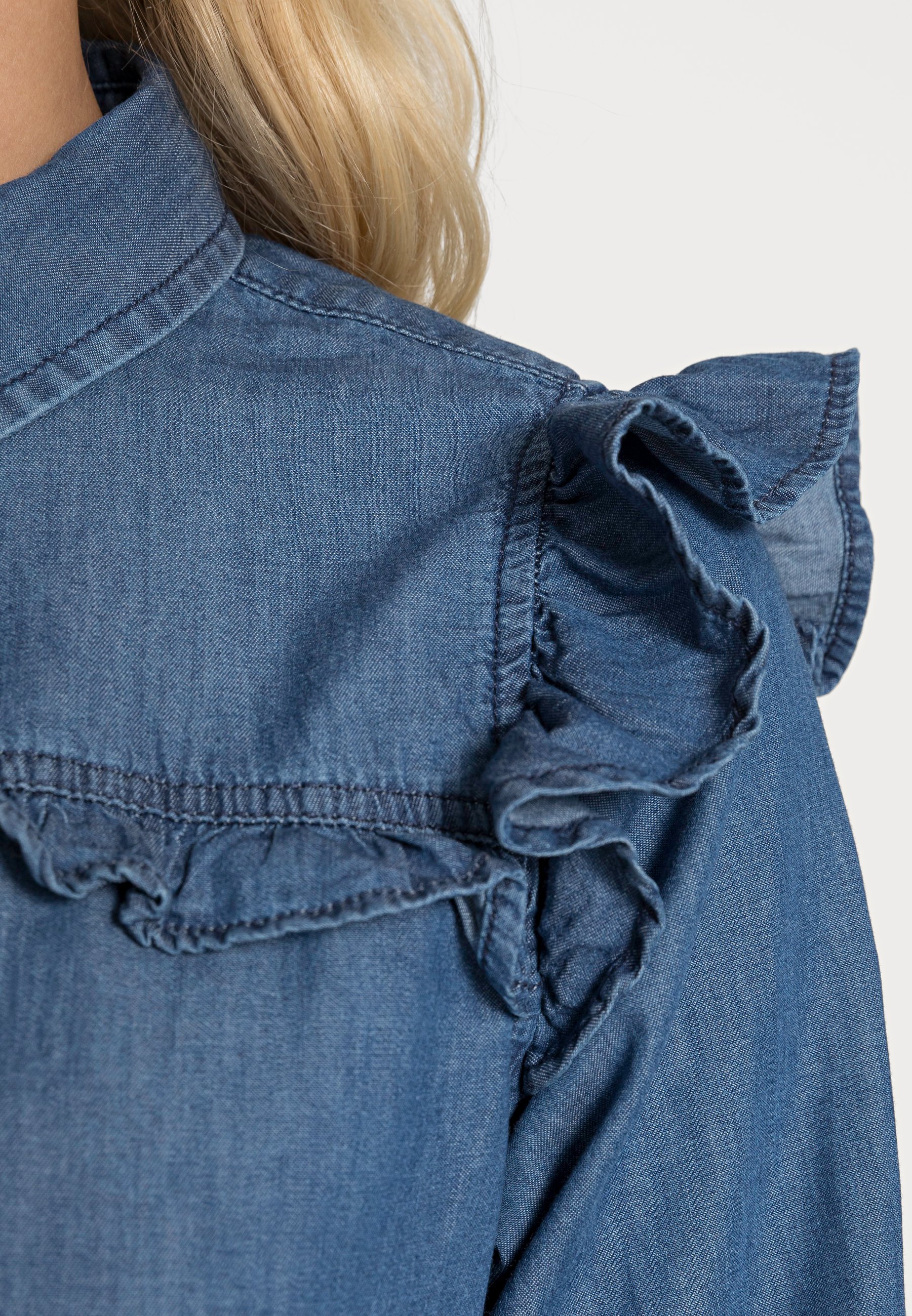 Springfield CAMISA VOLANTES - Camisa - medium blue/blue denim - Zalando.es