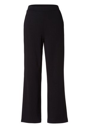 Czarne, szerokie spodnie wykonane z miękkiego, elastycznego materiału. Posiadają elastyczny pas dla komfortu. Prosty design bez wzorów czy akcentów.