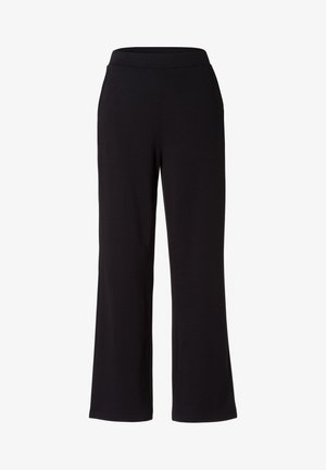 Czarne, szerokie spodnie wykonane z miękkiego, elastycznego materiału. Posiadają elastyczny pas dla komfortu. Prosty design bez wzorów czy akcentów.