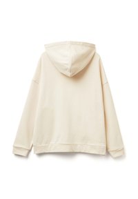 Hoodie color crema con tasca a marsupio, polsini a coste e cappuccio con cordini. Tessuto in cotone morbido con dettagli di cucitura semplici.