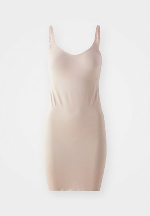 Vestido modelador nu com alças ajustáveis, textura suave, design justo e detalhes de modelagem subtis na cintura e nos quadris.