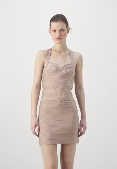 Hervé Léger BANDAGE SWEETHEART MINI DRESS - Svetríkové šaty - dune