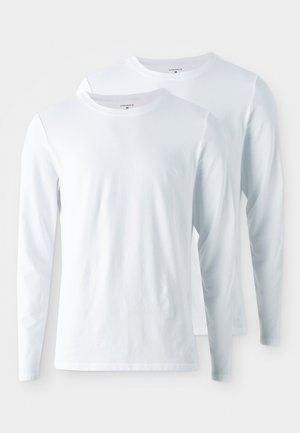 Weiße langärmelige T-Shirts aus einem Baumwoll-Mischgewebe. Mit Rundhalsausschnitt, glatter Textur und normaler Passform. Im Doppelpack.