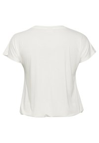 Vit kortärmad t-shirt med rundad halslinning och en lös, avslappnad passform. Slät tyg utan synliga mönster eller hårdvarudetaljer.