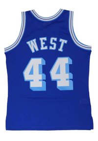 Maglia da basket blu con rifiniture bianche e azzurro chiaro, con la scritta "WEST" sopra il numero 44 sul retro.