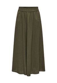Φούστα μήκους μέχρι τον αστράγαλο σε ελαιόχρωμο πράσινο, με ελαστική μέση και χαλαρή, αέρινη γραμμή.