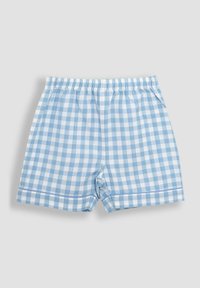 Pantaloni corti a quadri blu con fascia elastica in vita, realizzati in tessuto leggero. Presentano orli ripiegati e una vestibilità rilassata per il massimo comfort.