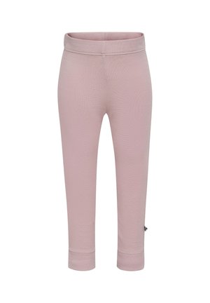 Bløde lyserøde leggings til småbørn med elastisk talje og ankelsøm vist på enkel hvid baggrund.