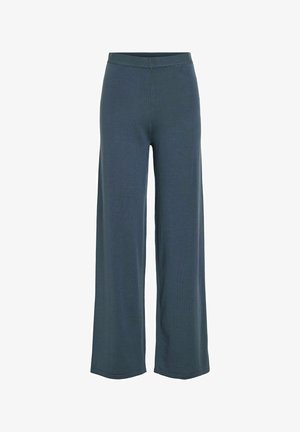 Temno modri široki hlače s elastičnim pasom, prikazane spredaj na beli podlagi.