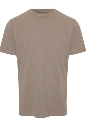 Camiseta lisa de manga corta y cuello redondo en color marrón claro, mostrada de frente sin patrones ni logotipos.