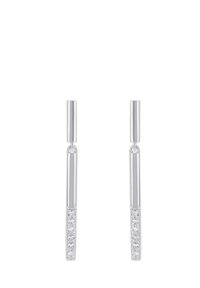 Pendientes de gota de plata con un diseño tubular elegante, que presenta una sección texturizada adornada con pequeños cristales transparentes.