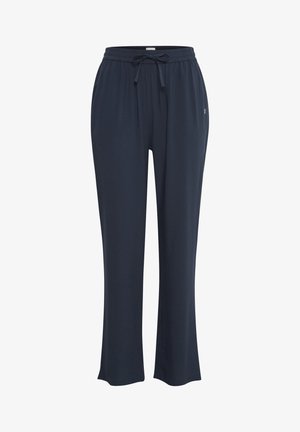Námořnické modré, lehké kalhoty s stahovacími šňůrkami v pase, mírně rozšířenými nohavicemi a nenápadným logem na boku pro elegantní vzhled.