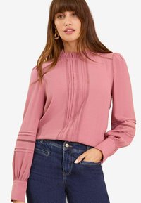 Love & Roses RUFFLE NECK PINTUCK DETAIL LONG SLEEVE - Pusero - pink