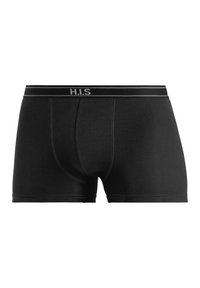 Black cotton boxer briefs with a logo waistband featuring grey accents. The fabric appears smooth and stretchy, with a fitted design.