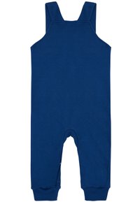 Blaue, ärmellose Jumpsuit aus weichem Stoff. Mit breiten Schulterträgern, Reißverschluss hinten und elastischen Bündchen an den Knöcheln.