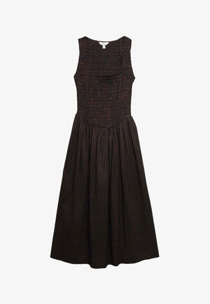Marks & Spencer, CHECKED SHIRRED BODICE MIDI SKATER DRESS. - Jurk - brown mix
