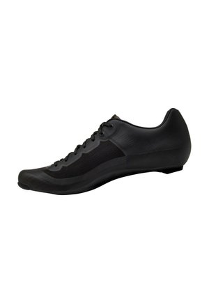 Black aerodynamic cycling shoe with lace-up front and smooth, streamlined design shown from the side on a white background.