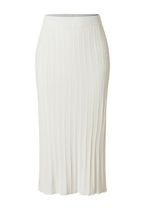 Valkoinen ribbineulottu midihame joustavalla vyötäröllä ja suoralla mallilla.