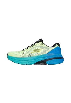 Zapatilla de running ligera en amarillo y turquesa. Presenta una parte superior de malla transpirable, una mediasuela acolchada y acentos en negro. Incluye tecnología ArchFit.