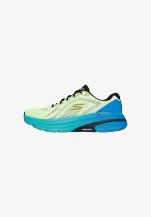 Zapatilla de running ligera en amarillo y turquesa. Presenta una parte superior de malla transpirable, una mediasuela acolchada y acentos en negro. Incluye tecnología ArchFit.