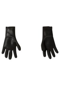 Black gloves made of flexible material, featuring mesh accents, textured palms, and a fitted design for enhanced grip and dexterity.