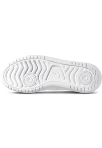 Suola di sneaker bianca con superficie in gomma testurizzata, caratterizzata da un motivo a zig-zag e accenti circolari per una migliore aderenza.