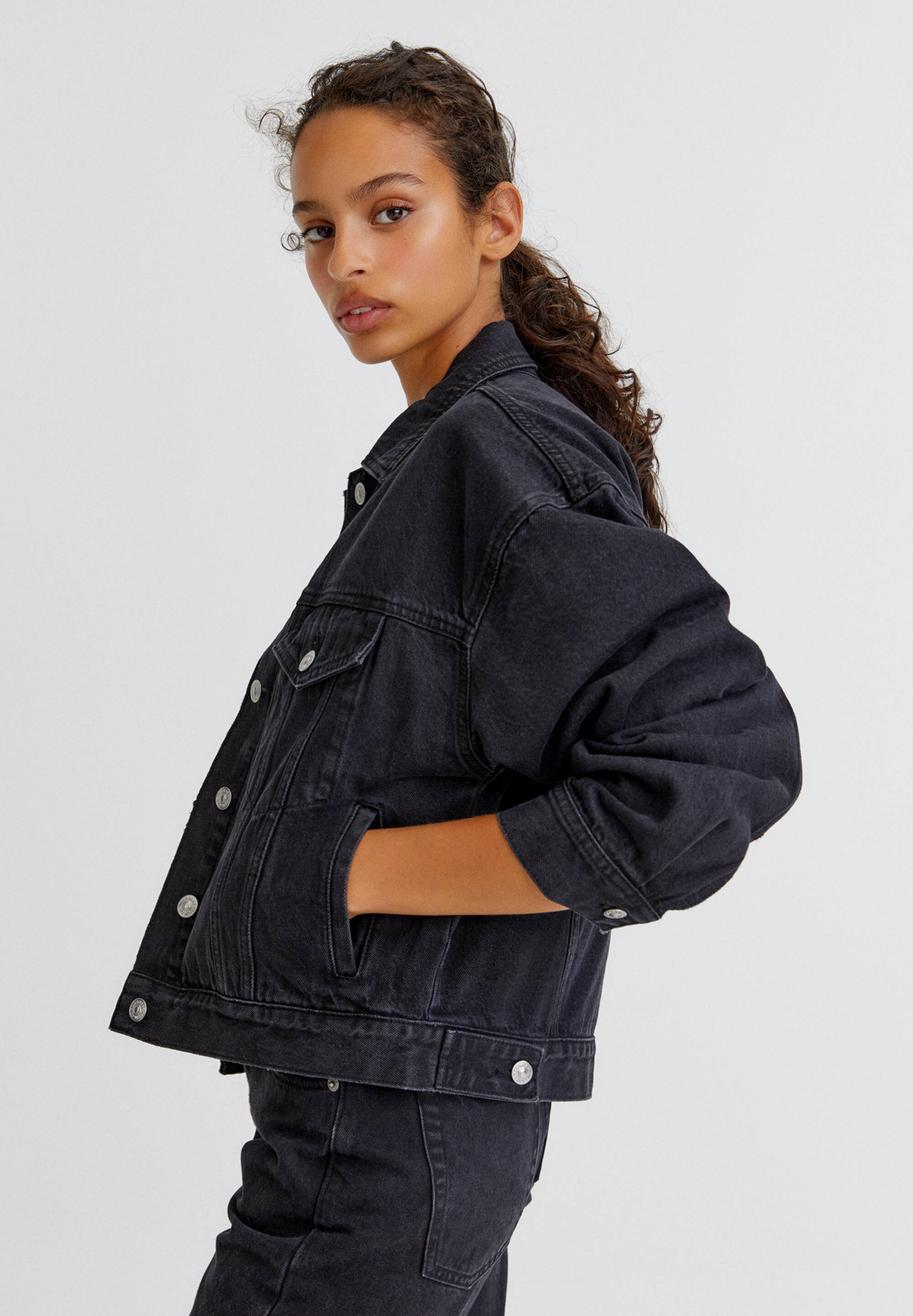 cropped dark denim jacket