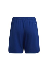 Modré sportovní šortky s elastickým pasem, plochými švy a logem. Měkká, lehká látka vhodná pro sportovní aktivity.